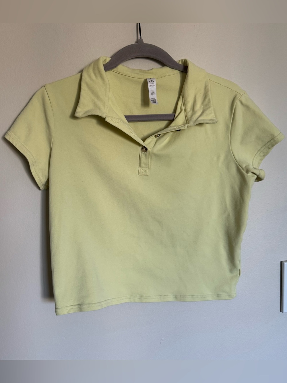 Alo Yoga Choice Polo Crop Yellow Green Lime Workout Top Short Sleeve Size L